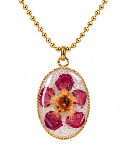 Goudkleurige Ketting met bloemenhanger – Roze Bloem