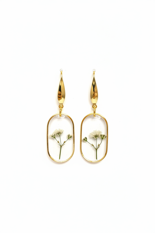Oorbellen met Echte Gedroogde Bloemen – Goudkleurig & Handgemaakt