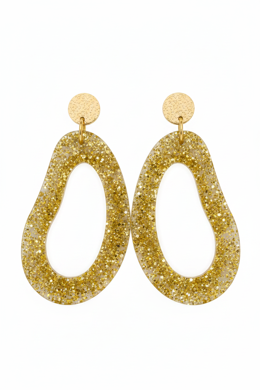 Gouden Glitter Oorbellen – Handgemaakte Statement Oorbellen
