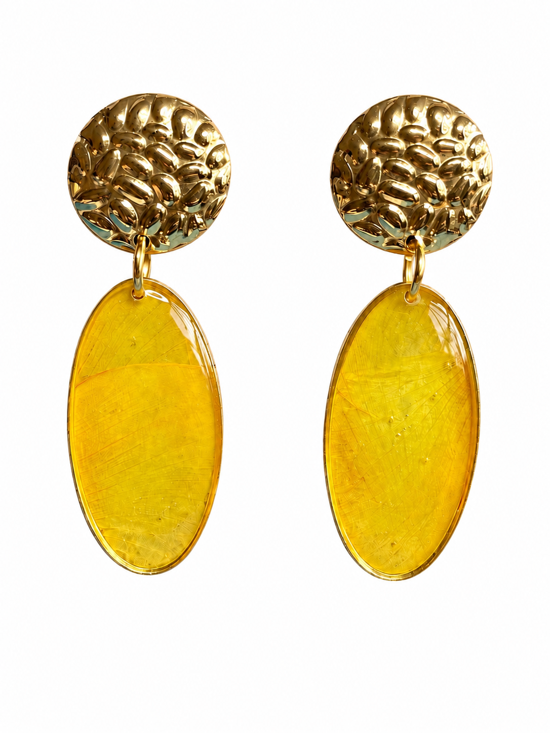 Gouden statement oorbellen met gele bloem
